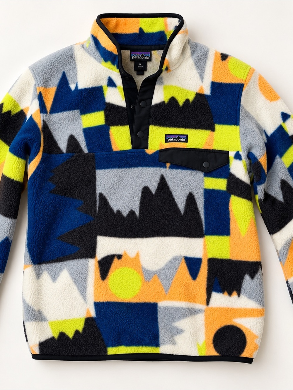 Patagonia Synchilla Fleece Jacket - White with Multicolor Logo - Kids XL